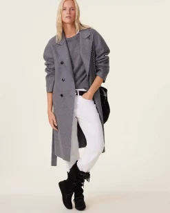 Kujten Coats>Woven Cashmere Trench Coat Bright Edges Gris Moyen