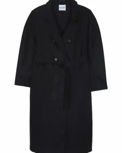 Kujten Coats>Woven Cashmere Trench Coat Bright Edges Noir