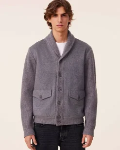 Kujten Jackets & Vests>Woven Shawl Neck Cashmere Jacket Gris Flanelle
