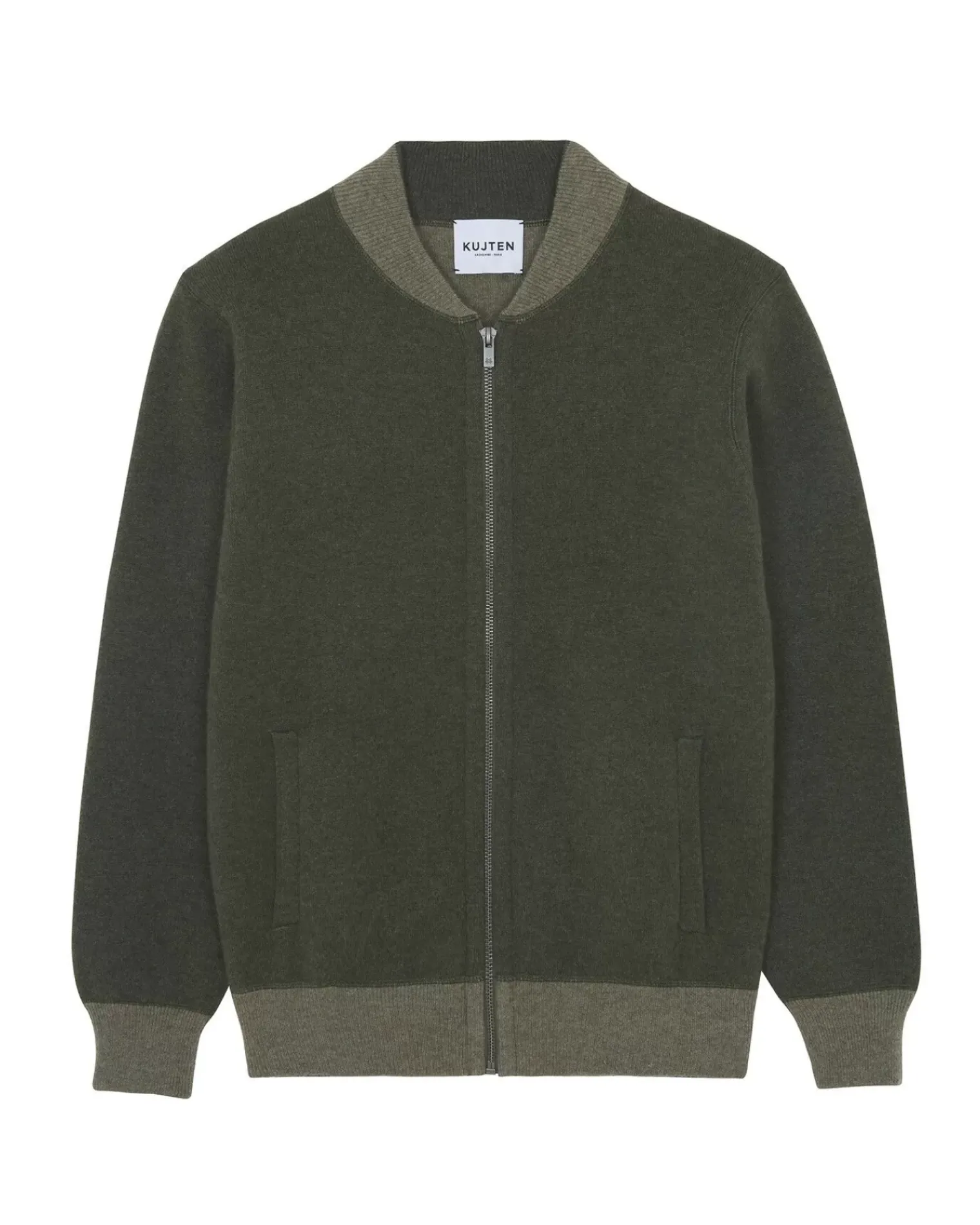 Kujten Jackets & Vests>Zipped Cashmere Jacket, 2-Threads Kaki Fonce