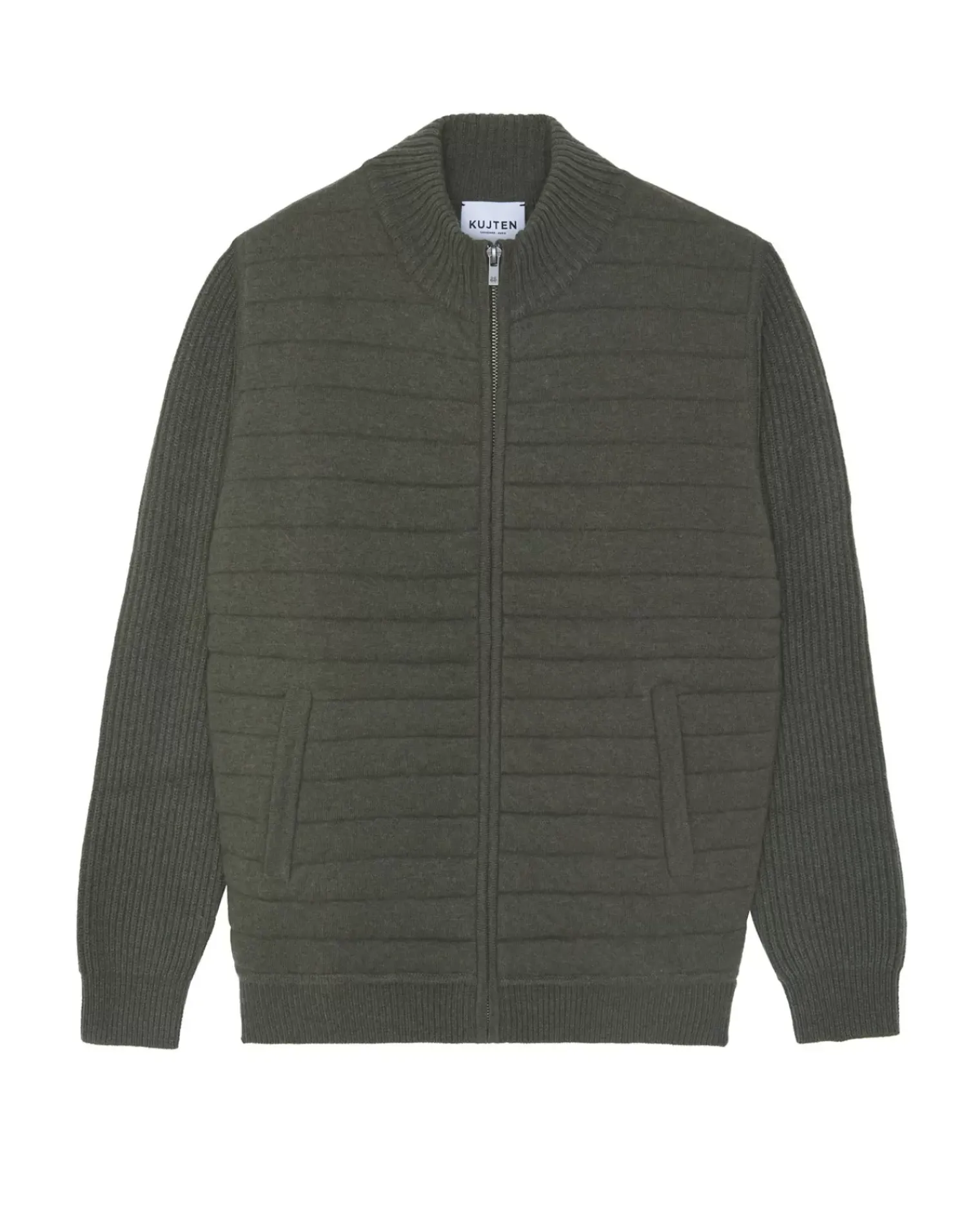 Kujten Jackets & Vests>Zipped Cashmere Jacket, 6-Threads Kaki Fonce