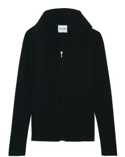 Kujten Hoodies>Zipped Hooded Round Neck Cashmere Vest Bleu Marine