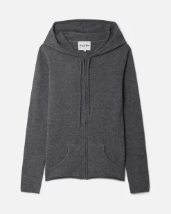 Kujten Jackets & Vests>Zipped Hooded Round Neck Cashmere Vest Gris Flanelle