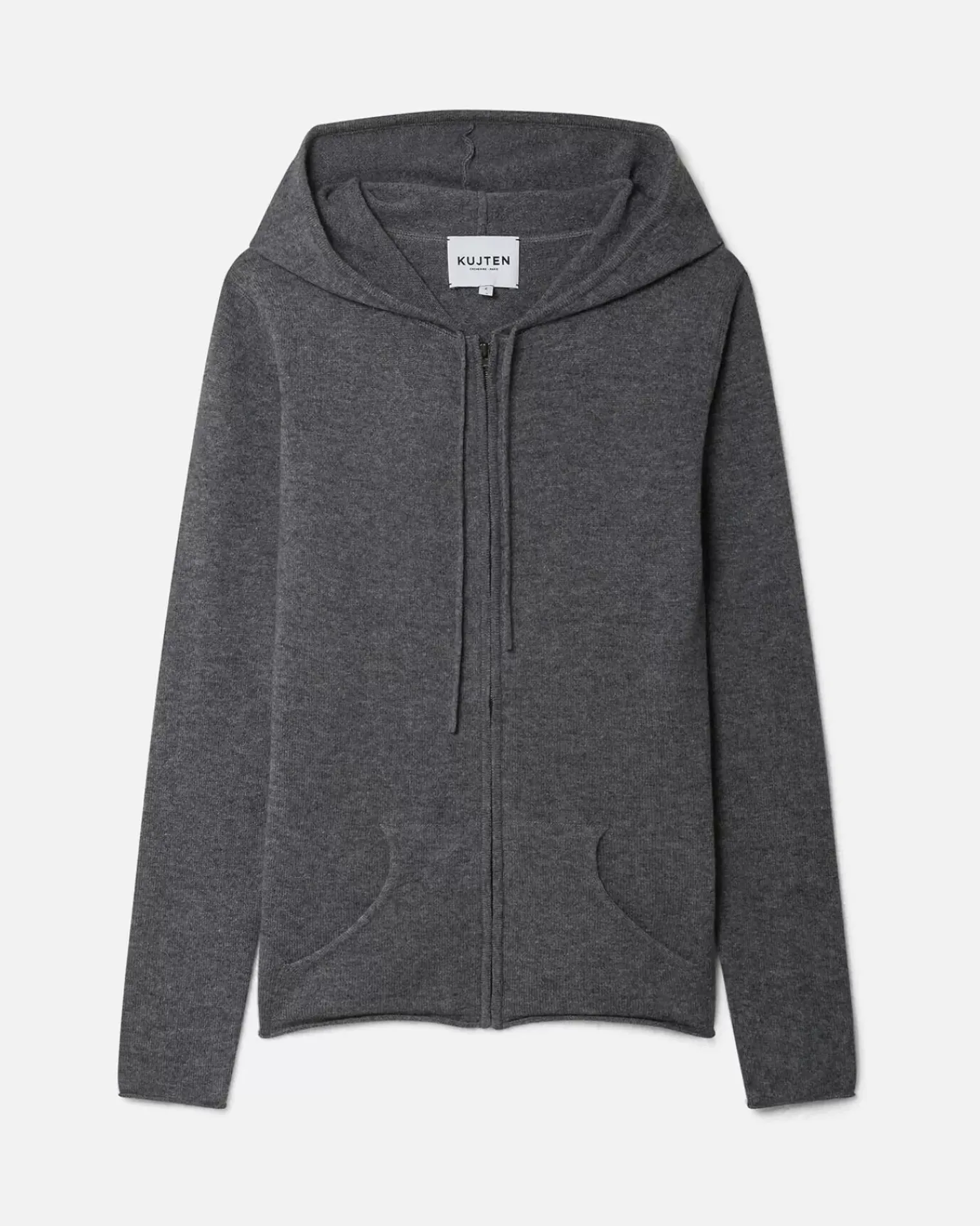 Kujten Jackets & Vests>Zipped Hooded Round Neck Cashmere Vest Gris Flanelle