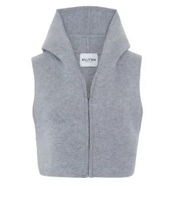 Kujten Hoodies>Zipped Sleeveless Hooded Cropped Vest Gris Chine