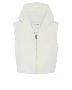 Kujten Hoodies>Zipped Sleeveless Hooded Cropped Vest Blanc