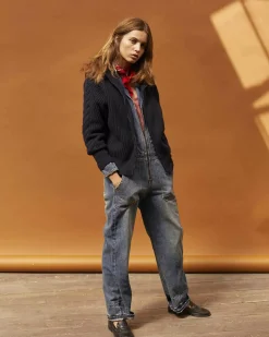 Kujten Jackets & Vests>Zipped Trucker Collar Cashmere Cardigan Bleu Marine Fonce