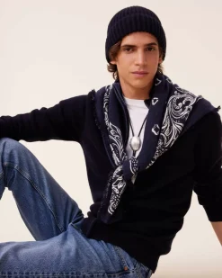 Kujten Jackets & Vests>Zipped Trucker Collar Man Cashmere Vest, 4-Threads Bleu Marine Fonce