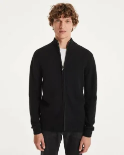 Kujten Jackets & Vests>Zipped Trucker Collar Man Cashmere Vest Noir