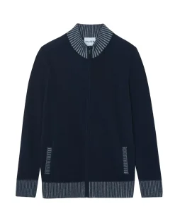 Kujten Jackets & Vests>Zipped Trucker Neckb Cashmere Cardigan Bleu Marine Fonce