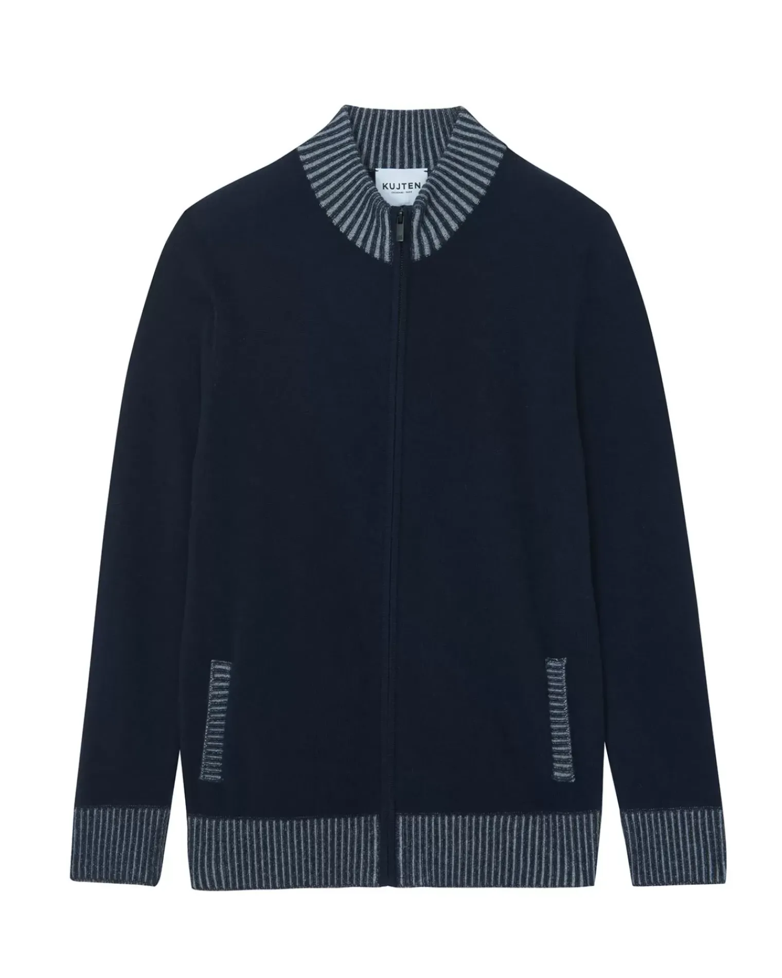 Kujten Jackets & Vests>Zipped Trucker Neckb Cashmere Cardigan Bleu Marine Fonce