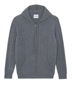 Kujten Sweaters & Sweatshirts>Zipped Twisted Cashmere Hoodie, 4-Threads Gris Flanelle