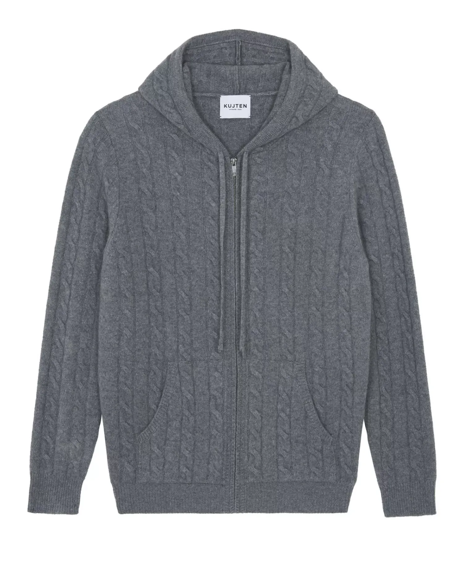 Kujten Sweaters & Sweatshirts>Zipped Twisted Cashmere Hoodie, 4-Threads Gris Flanelle