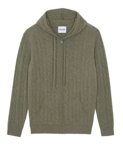 Kujten Sweaters & Sweatshirts>Zipped Twisted Cashmere Hoodie, 4-Threads Kaki Chine